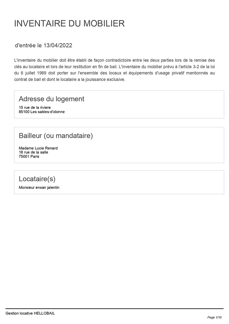 Inventaire du mobilier en location meublée modèle en ligne