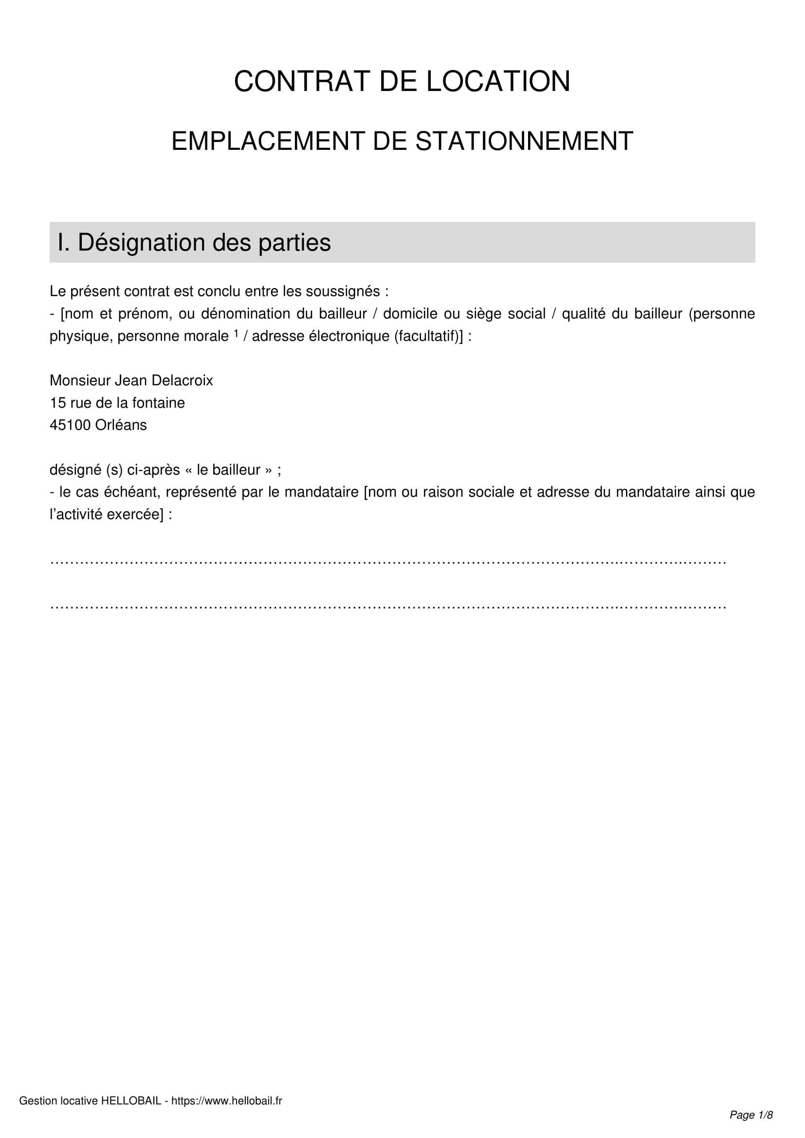 Contrat De Location Garage Modele