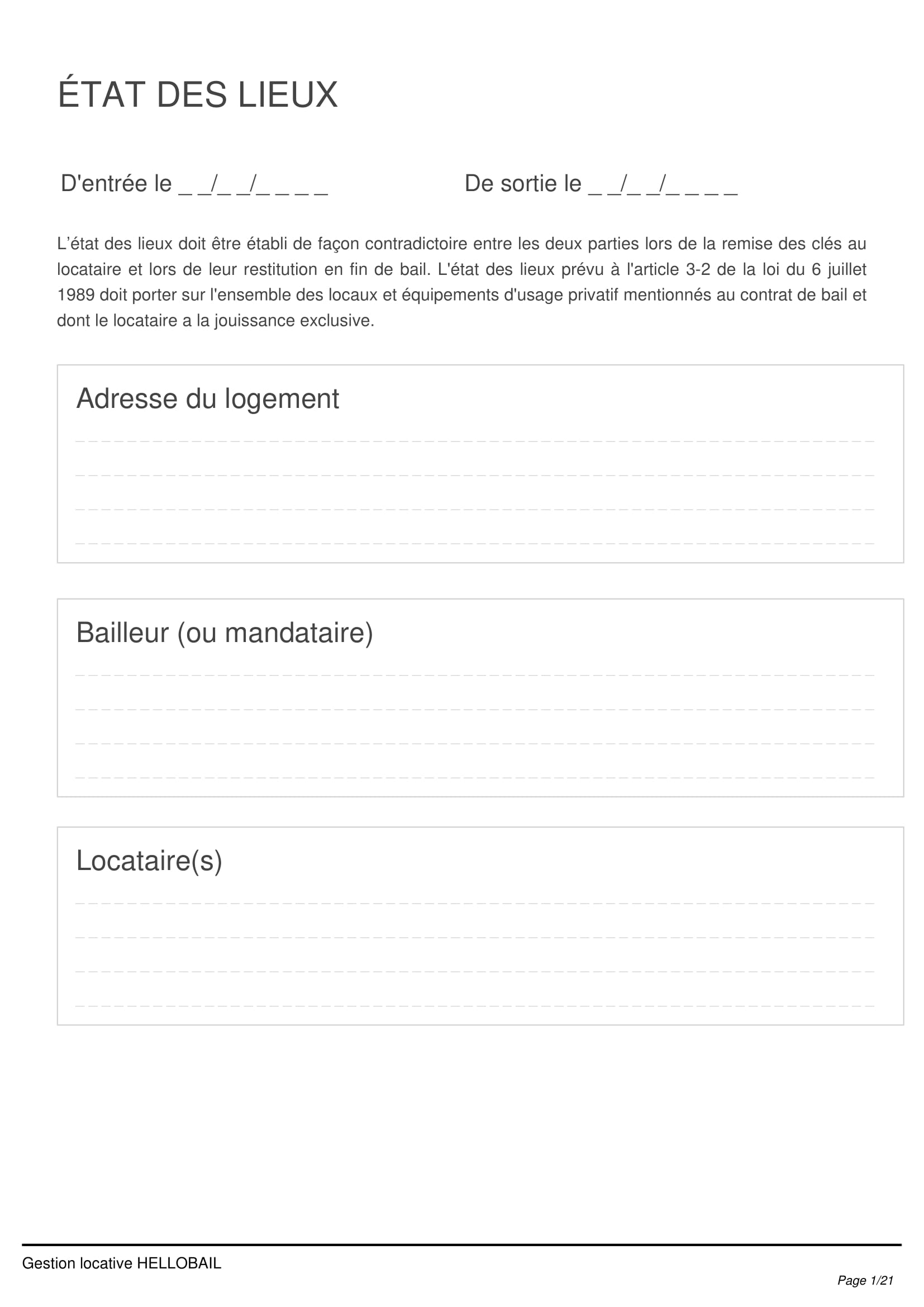 Exemple Etat Des Lieux Sortie