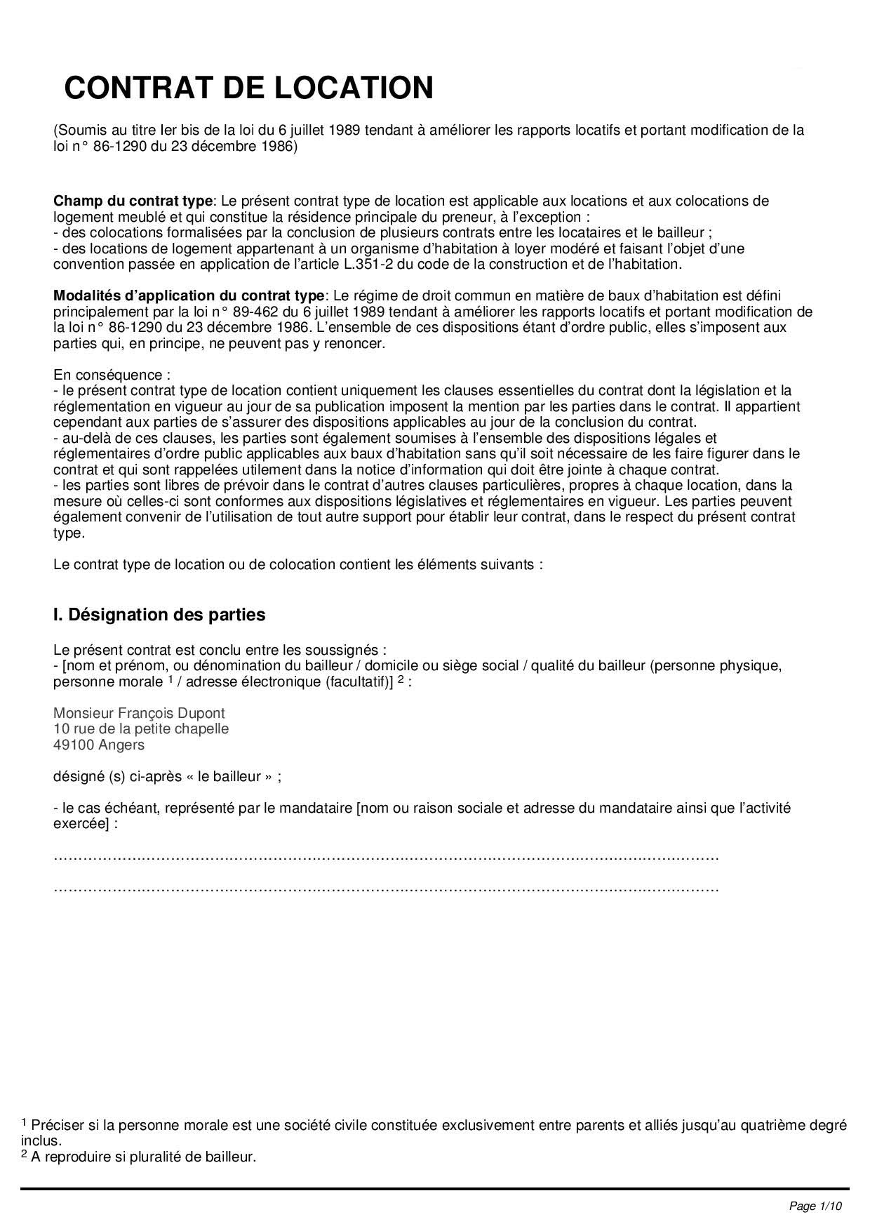 modele bail location 2014 gratuit