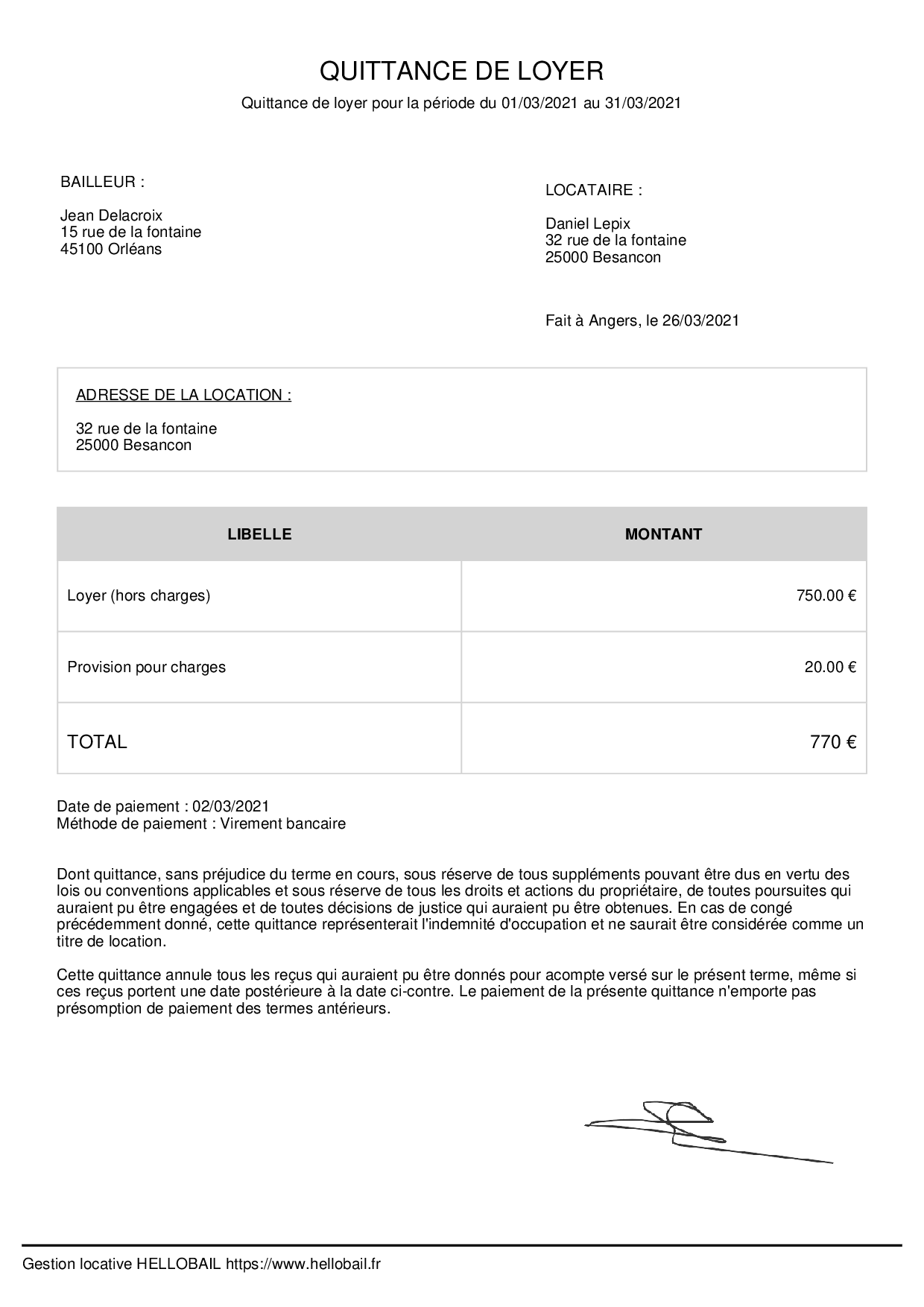 Quittance de loyer PDF et WORD modèle à télécharger et imprimer