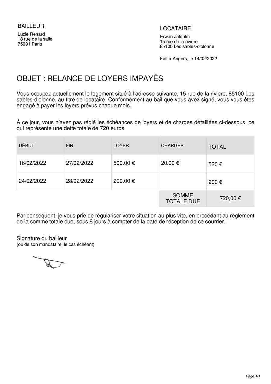 Relance loyer impayé modèle de lettre et démarches