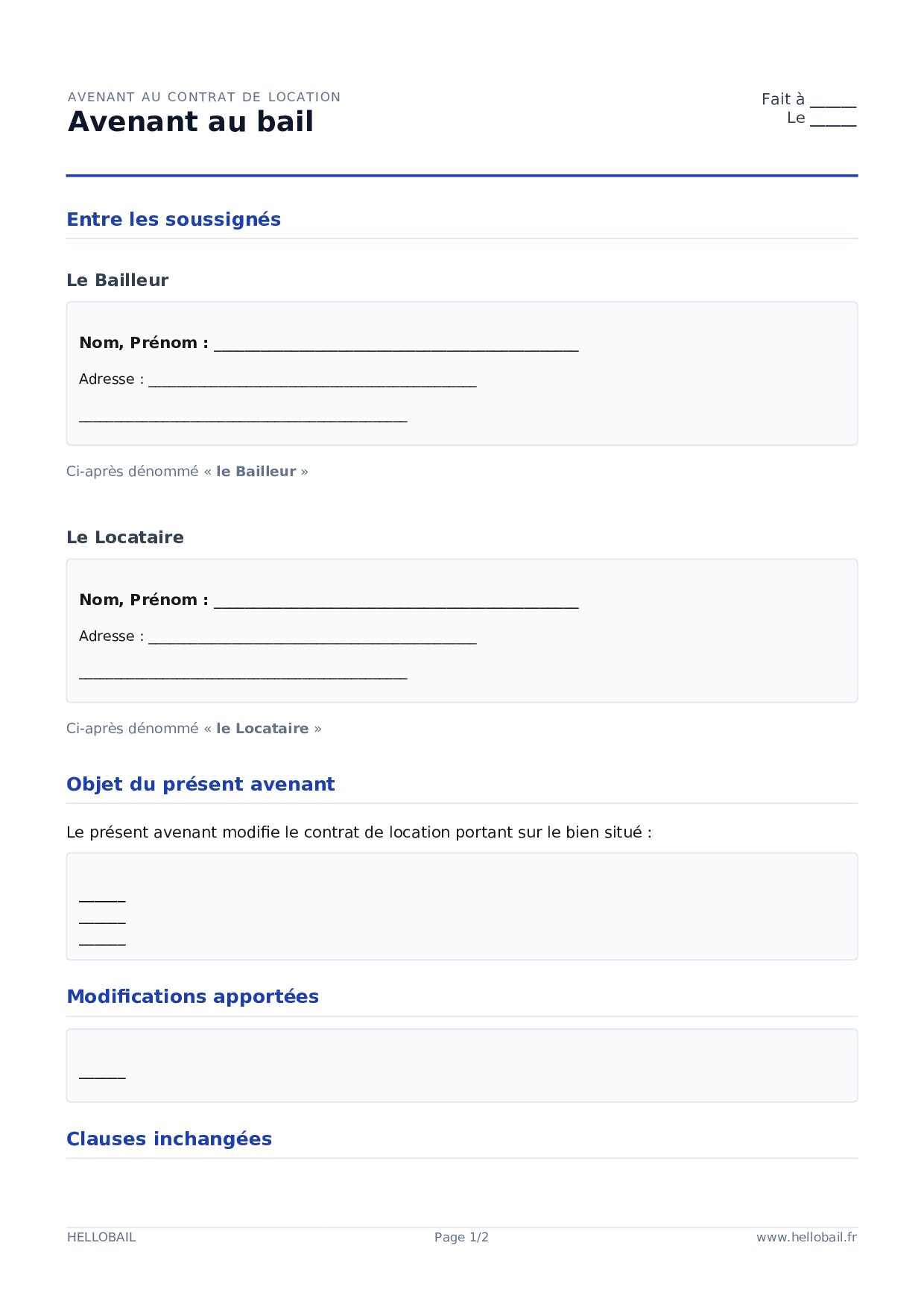Avenant au bail