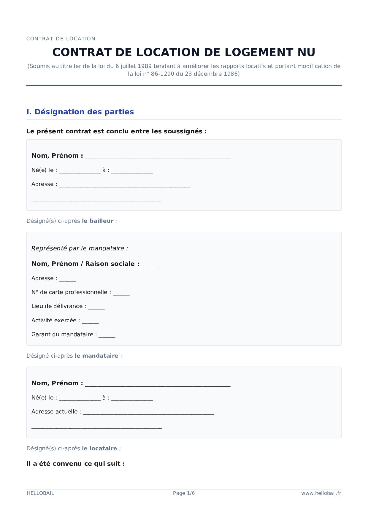 Contrat de location vide