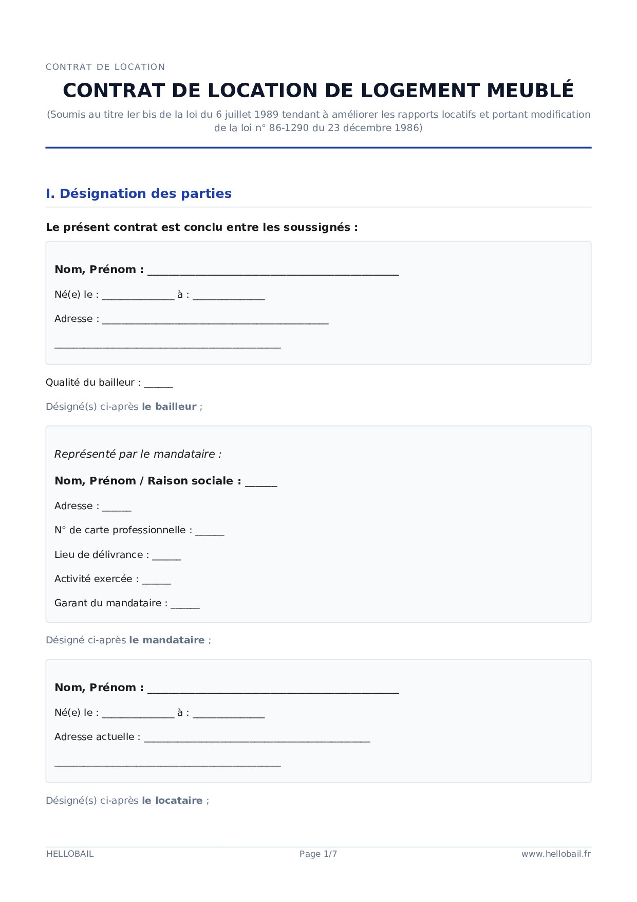 Contrat de location meublée