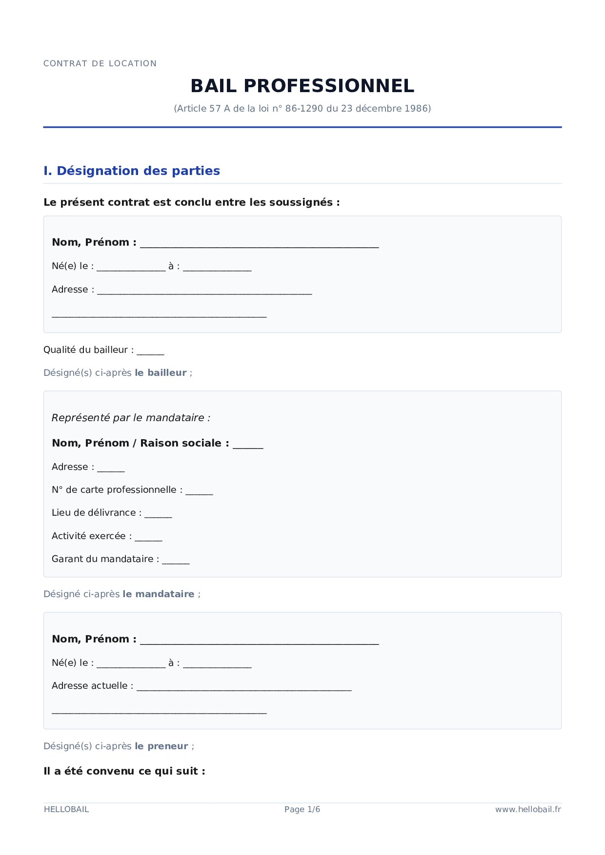 Aperçu du document Bail professionnel
