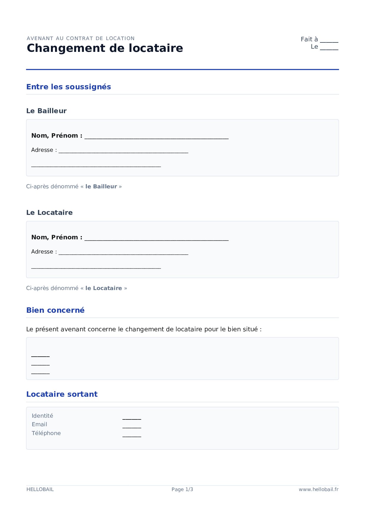 Avenant de changement de locataire