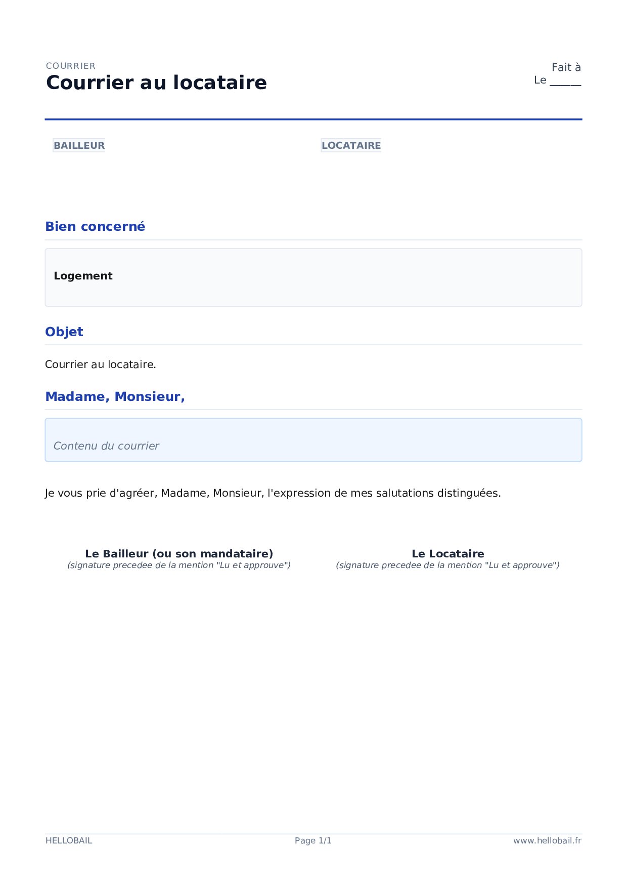 Courrier au locataire