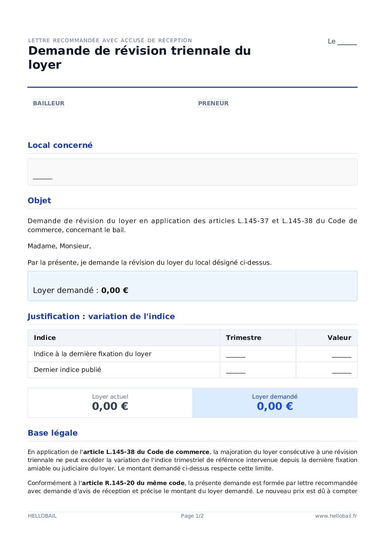 Aperçu du document Demande de révision triennale du loyer