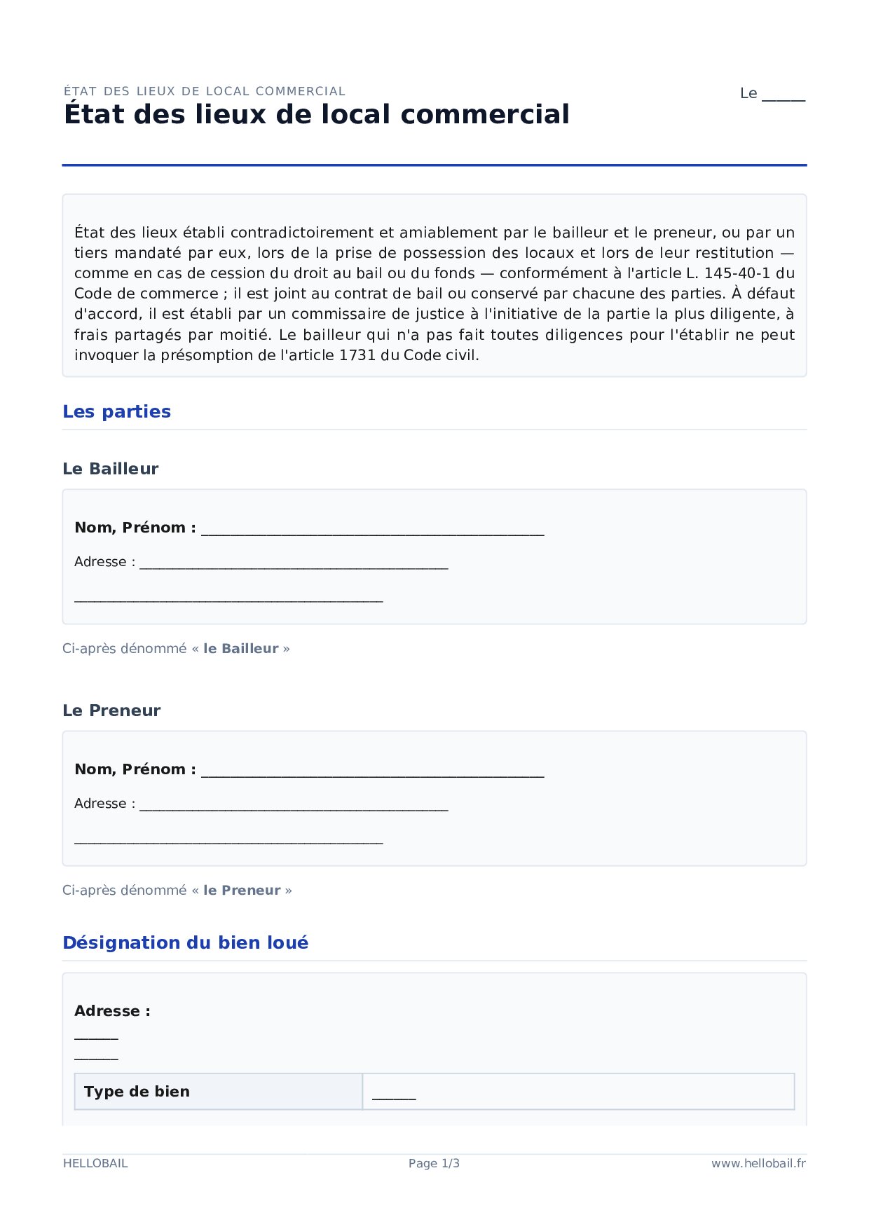Aperçu du document État des lieux de local commercial