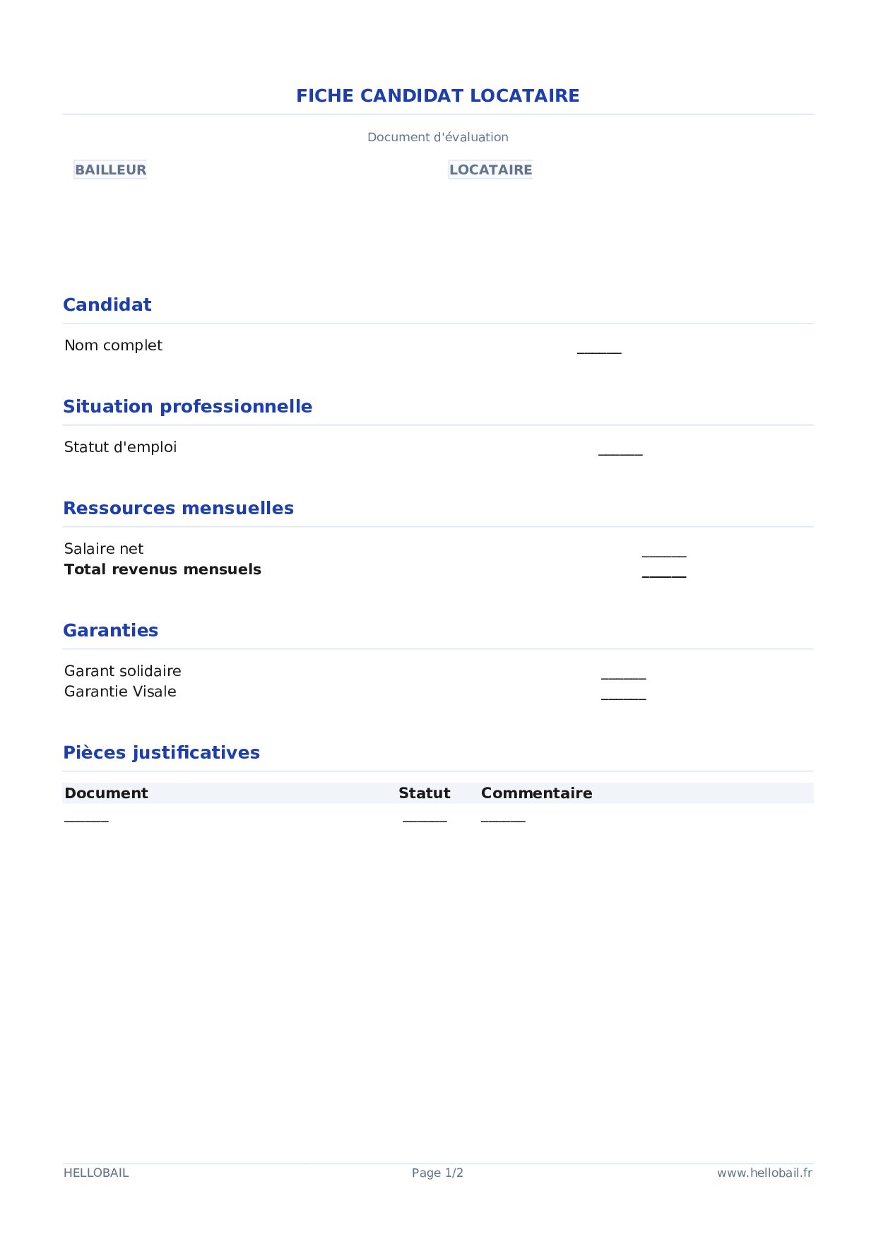 Fiche candidat locataire