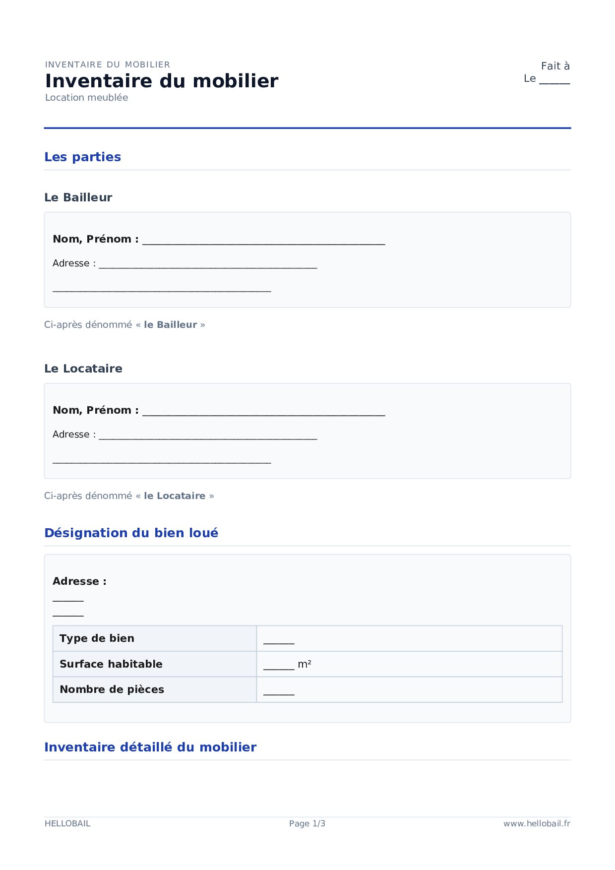 Inventaire du mobilier