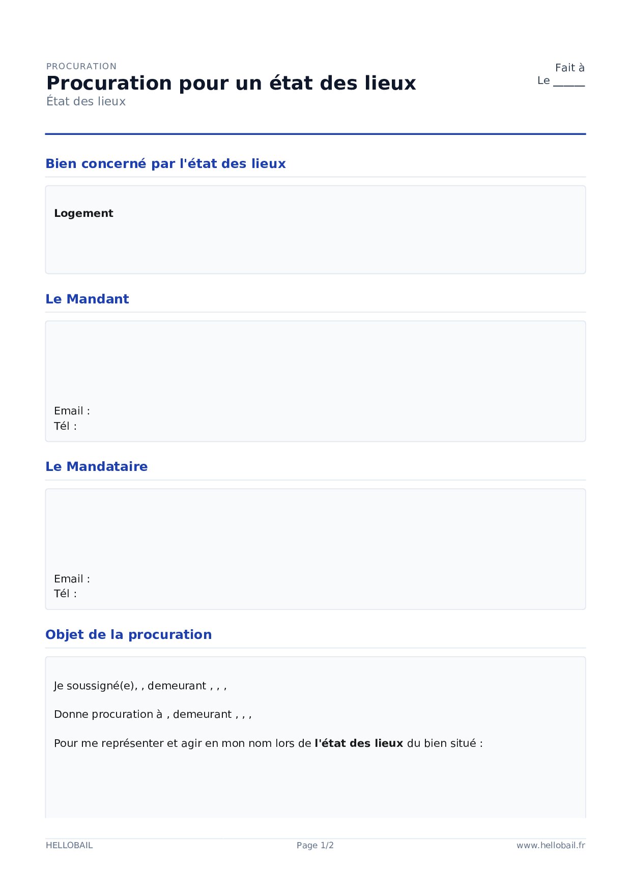 Procuration pour un état des lieux