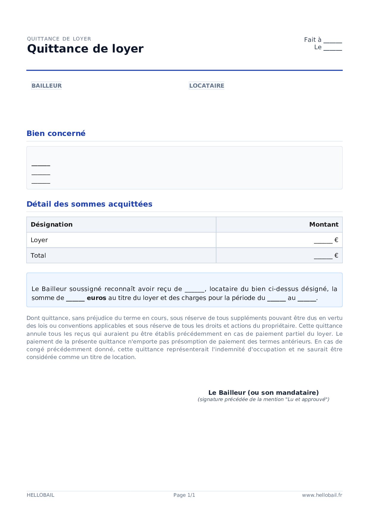 Quittance de loyer