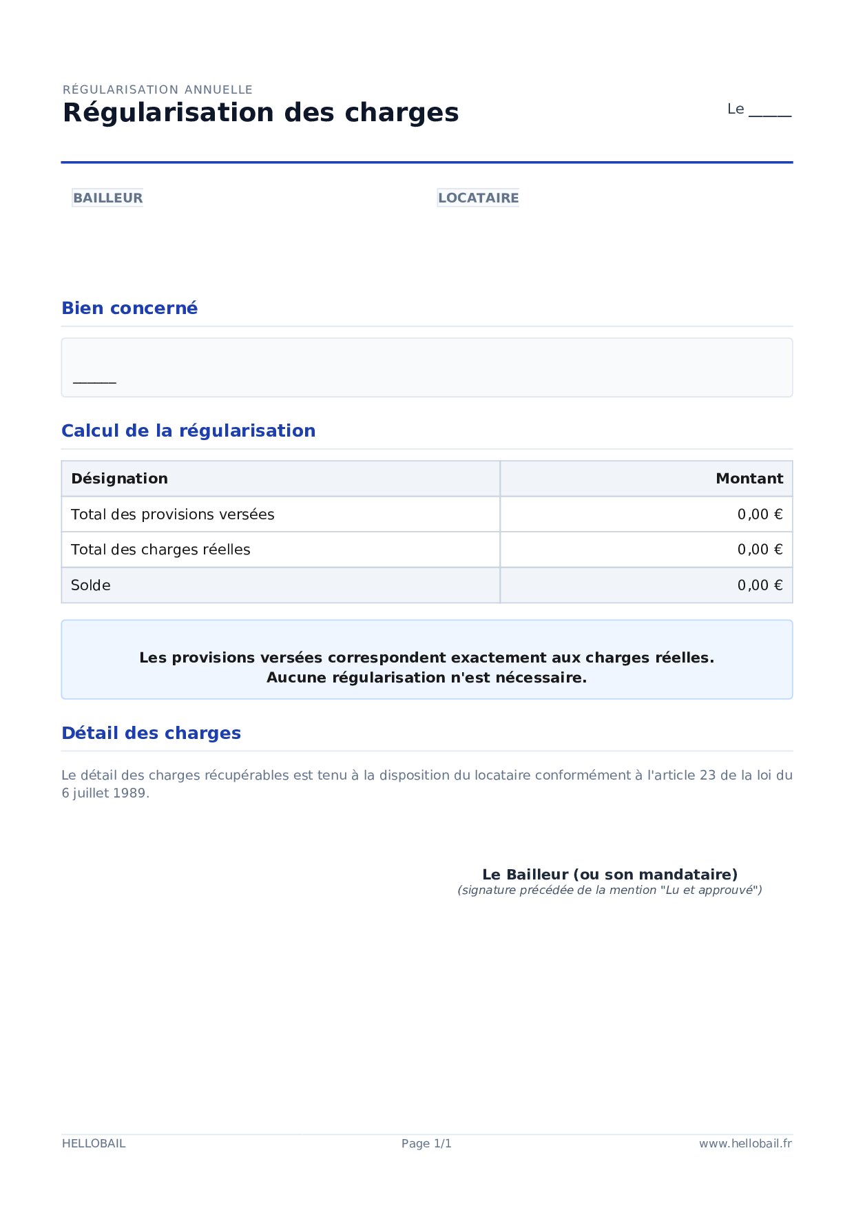 Régularisation annuelle des charges locatives