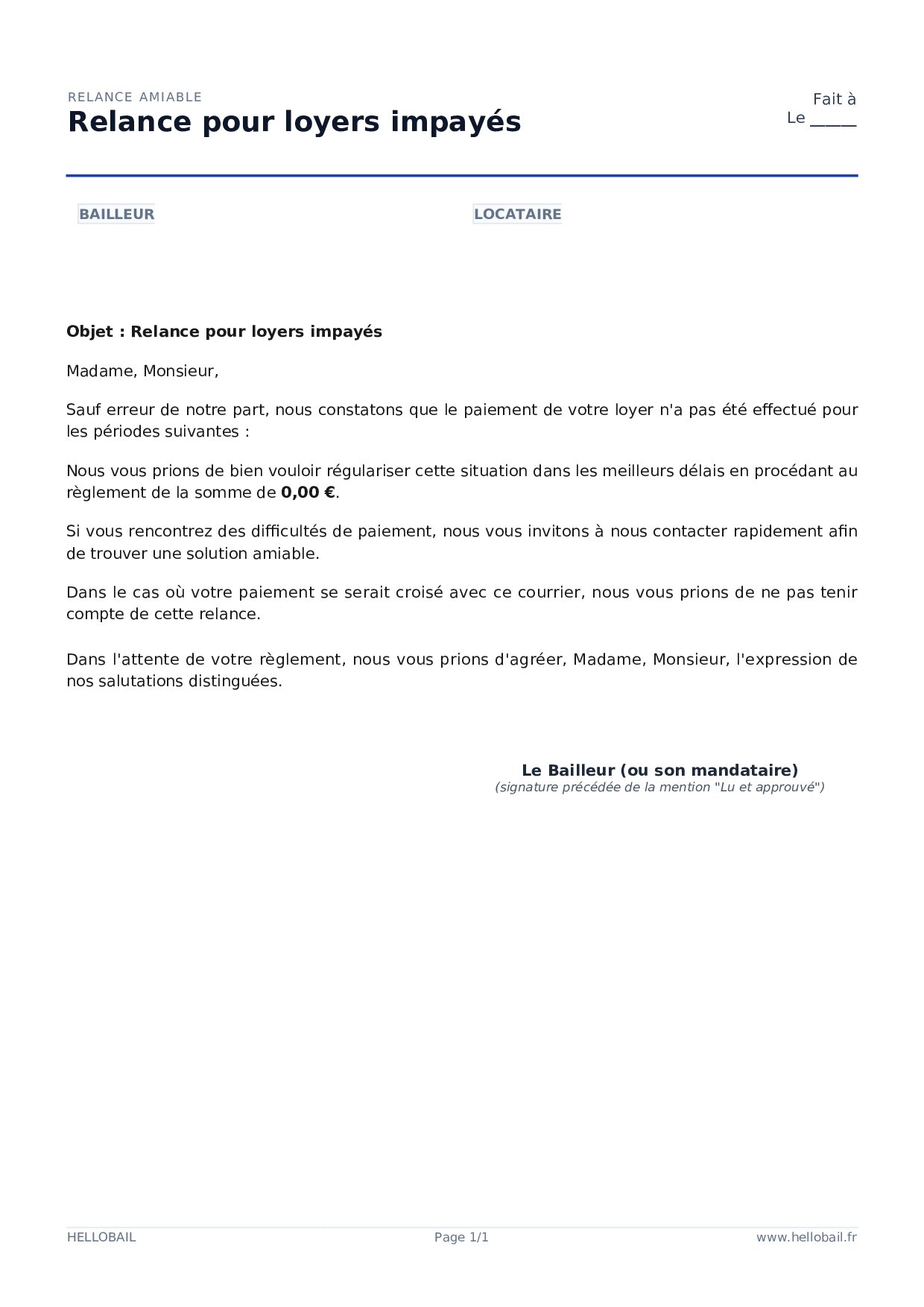 Relance pour loyer impayé